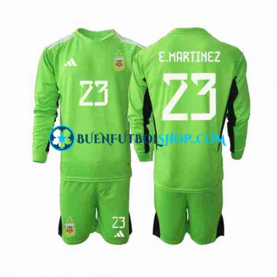 Camiseta de Fútbol Argentina Portero Emiliano Martinez 23 World Cup 2022 Primera Equipación Manga Larga Niño