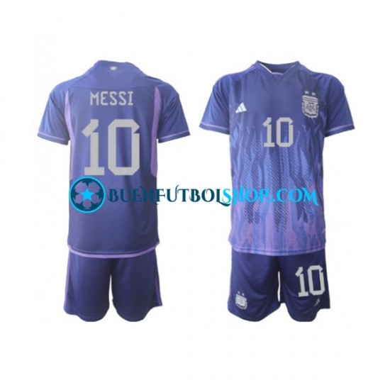 Camiseta de Fútbol Argentina Lionel Messi 10 World Cup 2022 Segunda Equipación Manga Corta Niño