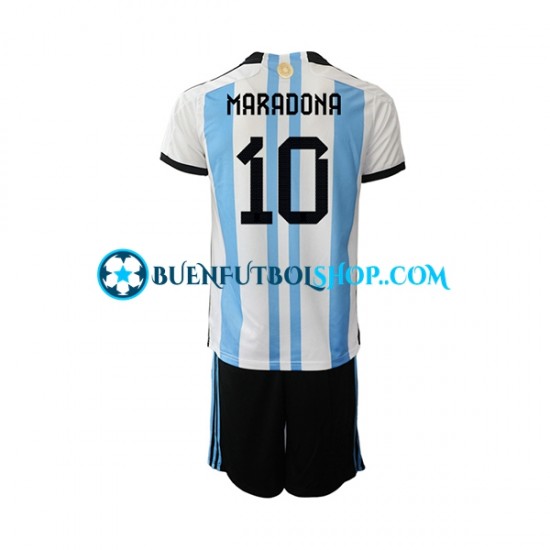 Camiseta de Fútbol Argentina Maradona 10 World Cup 2022 Primera Equipación Manga Corta Niño