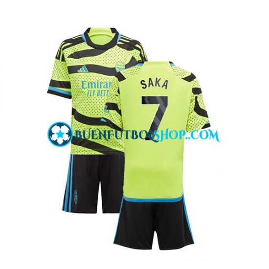 Camiseta de Fútbol Arsenal Saka 7 2023-2024 Segunda Equipación Manga Corta Niño