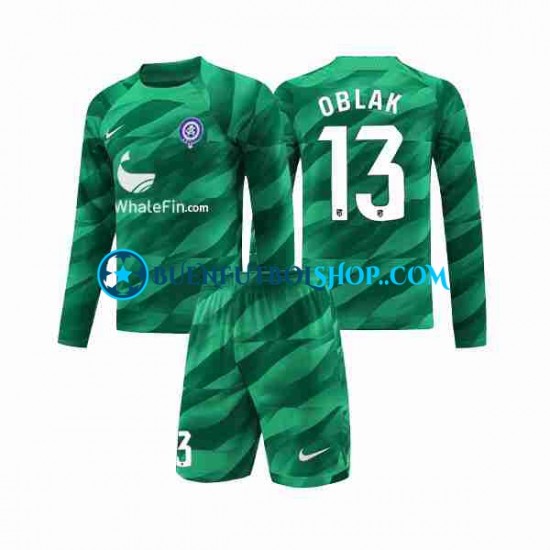 Camiseta de Fútbol Atlético Madrid Portero Jan Oblak 13 2023-2024 Segunda Equipación Manga Larga Niño