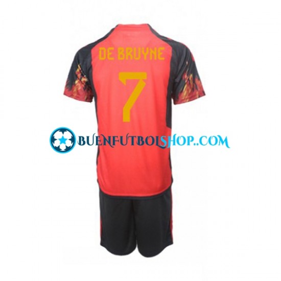 Camiseta de Fútbol Bélgica De Bruyne 7 World Cup 2022 Primera Equipación Manga Corta Niño