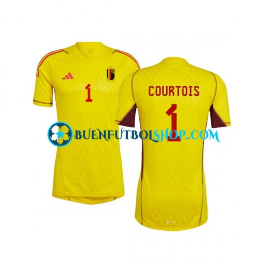 Camiseta de Fútbol Bélgica Portero Courtois 1 World Cup 2022 Segunda Equipación Manga Corta Hombre