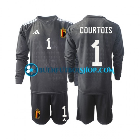 Camiseta de Fútbol Bélgica Portero Courtois 1 2022 Segunda Equipación Manga Larga Niño