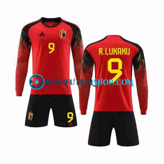 Camiseta de Fútbol Bélgica R.LUKAKU 9 World Cup 2022 Primera Equipación Manga Larga Niño