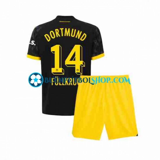 Camiseta de Fútbol Borussia Dortmund Niclas Fullkrug 14 2023-2024 Segunda Equipación Manga Corta Niño