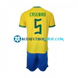 Camiseta de Fútbol Brasil Casemiro 5 World Cup 2022 Primera Equipación Manga Corta Niño Camiseta de Fútbol Brasil Casemiro 5 World Cup 2022 Primera Equipación Manga Corta Niño