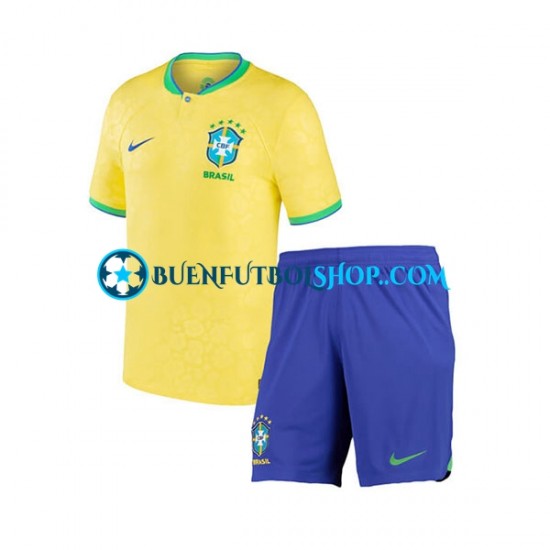 Camiseta de Fútbol Brasil World Cup 2022 Primera Equipación Manga Corta Niño