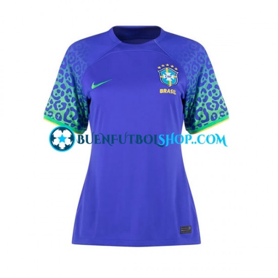 Camiseta de Fútbol Brasil World Cup 2022 Segunda Equipación Manga Corta para Mujer