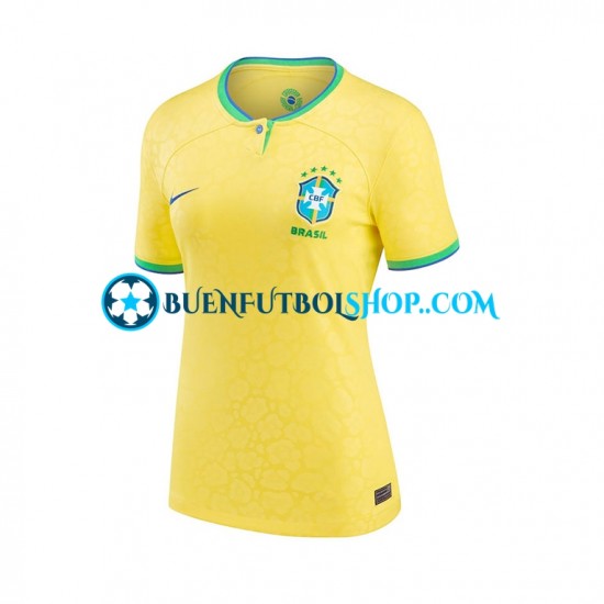 Camiseta de Fútbol Brasil World Cup 2022 Primera Equipación Manga Corta para Mujer