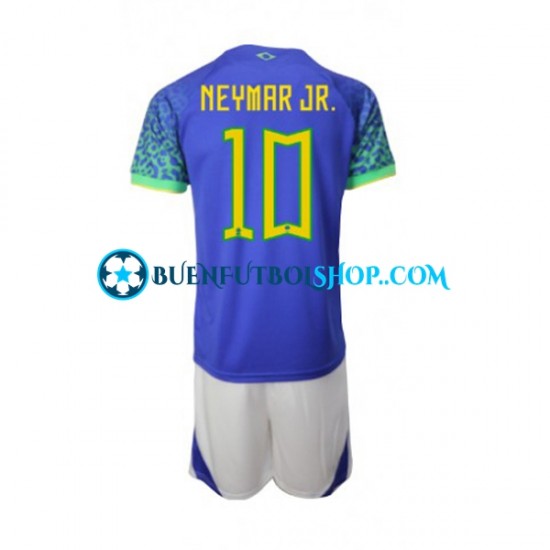 Camiseta de Fútbol Brasil Neymar JR 10 World Cup 2022 Segunda Equipación Manga Corta Niño