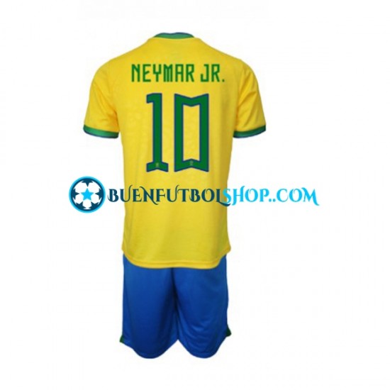 Camiseta de Fútbol Brasil Neymar JR 10 World Cup 2022 Primera Equipación Manga Corta Niño