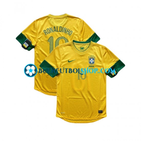 Camiseta de Fútbol Brasil RONALDINHO 10 Retro 2012 Primera Equipación Manga Corta Hombre