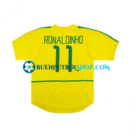 Camiseta de Fútbol Brasil RONALDINHO 11 Retro 2002 Primera Equipación Manga Corta Hombre