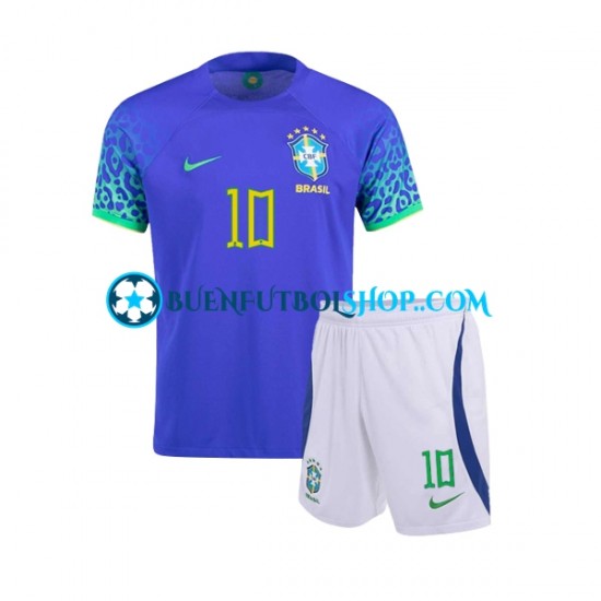 Camiseta de Fútbol Brasil Ronaldinho 10 World Cup 2022 Segunda Equipación Manga Corta Niño