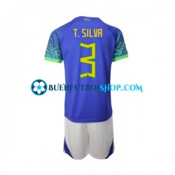 Camiseta de Fútbol Brasil Thiago Silva 3 World Cup 2022 Segunda Equipación Manga Corta Niño Camiseta de Fútbol Brasil Thiago Silva 3 World Cup 2022 Segunda Equipación Manga Corta Niño