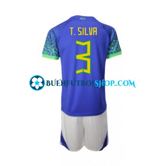 Camiseta de Fútbol Brasil Thiago Silva 3 World Cup 2022 Segunda Equipación Manga Corta Niño