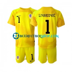 Camiseta de Fútbol Croacia Portero Dominik Livakovic 1 World Cup 2022 Primera Equipación Manga Corta Niño