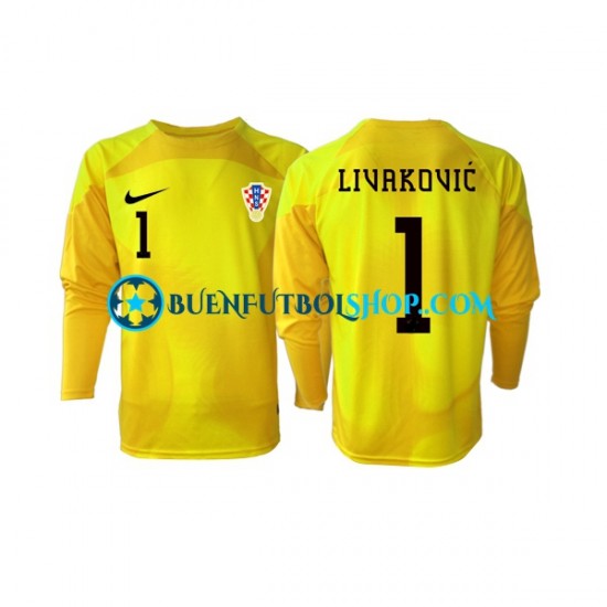 Camiseta de Fútbol Croacia Portero Dominik Livakovic 1 World Cup 2022 Primera Equipación Manga Larga Hombre