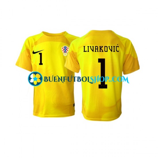 Camiseta de Fútbol Croacia Portero Dominik Livakovic 1 World Cup 2022 Primera Equipación Manga Corta Hombre