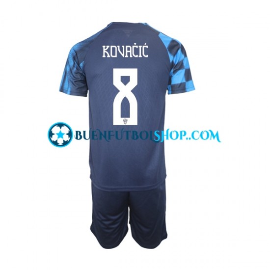 Camiseta de Fútbol Croacia Kovacic 8 World Cup 2022 Segunda Equipación Manga Corta Niño