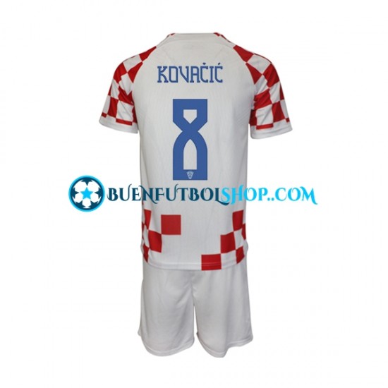 Camiseta de Fútbol Croacia Kovacic 8 World Cup 2022 Primera Equipación Manga Corta Niño