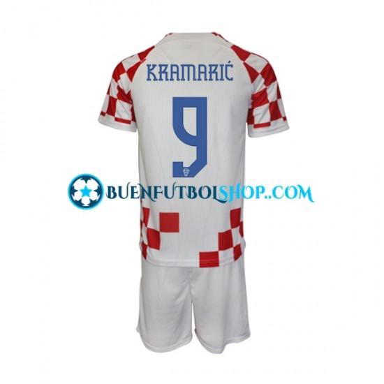 Camiseta de Fútbol Croacia Kramaric 9 World Cup 2022 Primera Equipación Manga Corta Niño