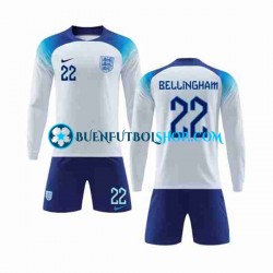 Camiseta de Fútbol Inglaterra Bellingham 22 World Cup 2022 Primera Equipación Manga Larga Niño