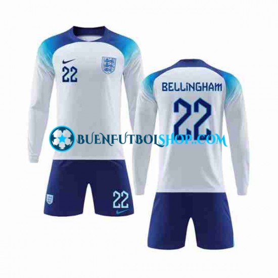 Camiseta de Fútbol Inglaterra Bellingham 22 World Cup 2022 Primera Equipación Manga Larga Niño