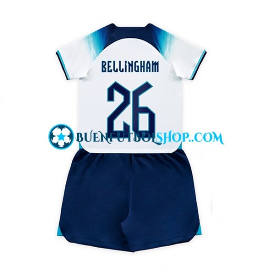 Camiseta de Fútbol Inglaterra Bellingham 26 World Cup 2022 Primera Equipación Manga Corta Niño