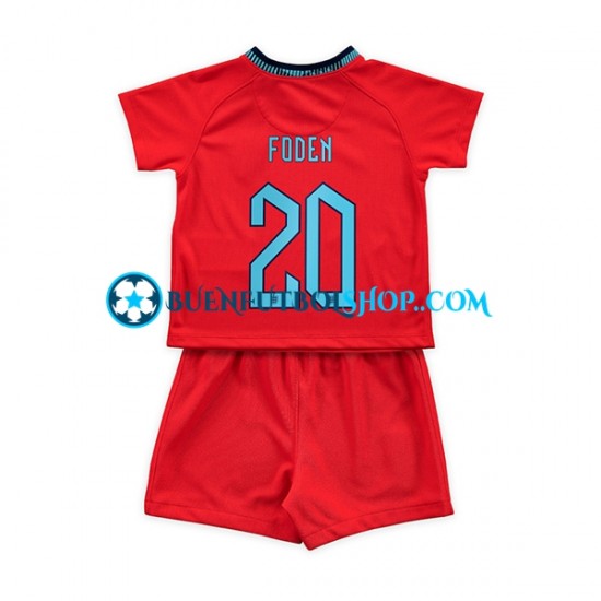 Camiseta de Fútbol Inglaterra Foden 20 World Cup 2022 Segunda Equipación Manga Corta Niño