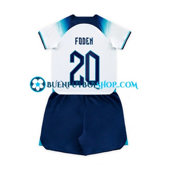 Camiseta de Fútbol Inglaterra Foden 20 World Cup 2022 Primera Equipación Manga Corta Niño