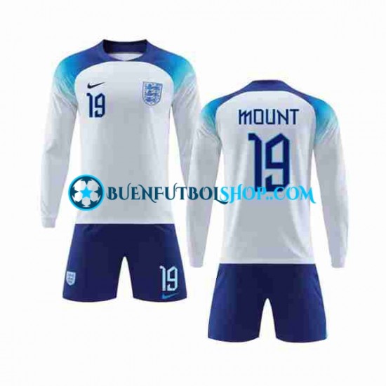 Camiseta de Fútbol Inglaterra Mount 19 World Cup 2022 Primera Equipación Manga Larga Niño