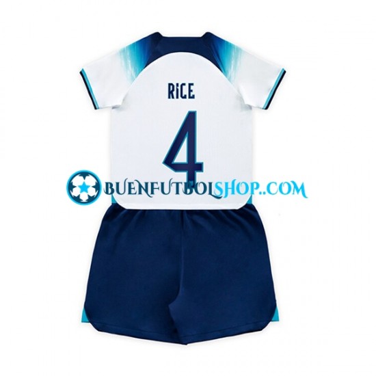 Camiseta de Fútbol Inglaterra Rice 4 World Cup 2022 Primera Equipación Manga Corta Niño