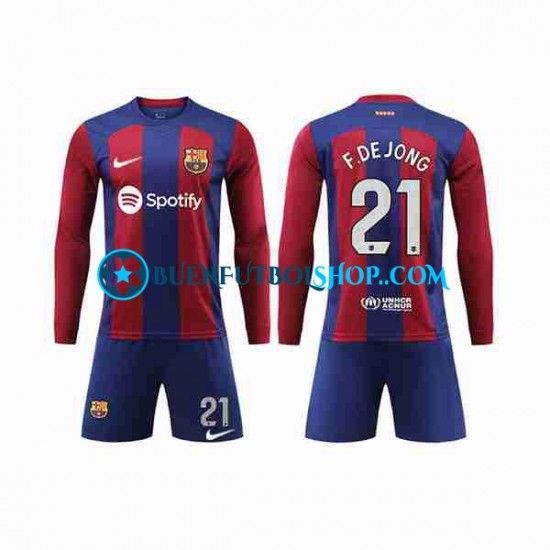 Camiseta de Fútbol FC Barcelona Frenkie de Jong 21 2023-2024 Primera Equipación Manga Larga Niño