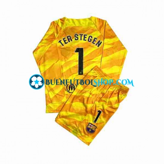 Camiseta de Fútbol FC Barcelona Portero Ter Stegen 1 2023-2024 Cuarta Equipación Manga Larga Niño