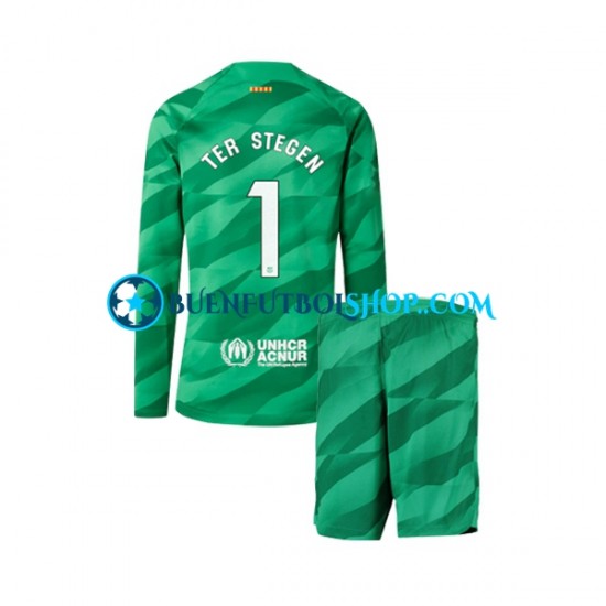 Camiseta de Fútbol FC Barcelona Portero Ter Stegen 1 2023-2024 Primera Equipación Manga Larga Niño