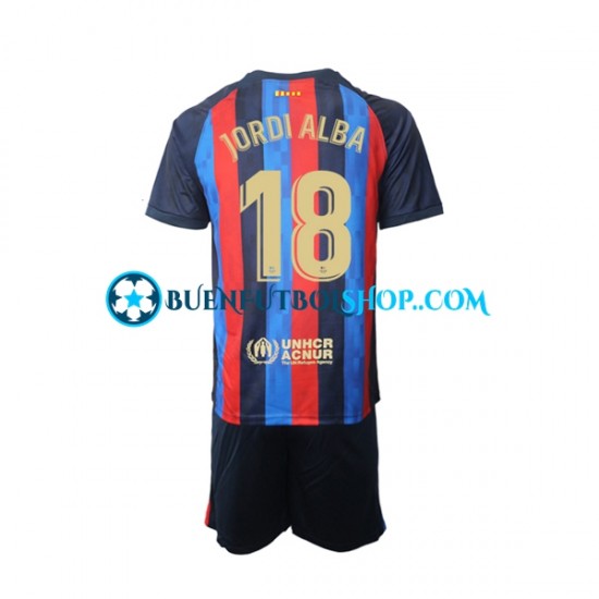 Camiseta de Fútbol FC Barcelona Jordi Alba 18 2022-2023 Primera Equipación Manga Corta Niño