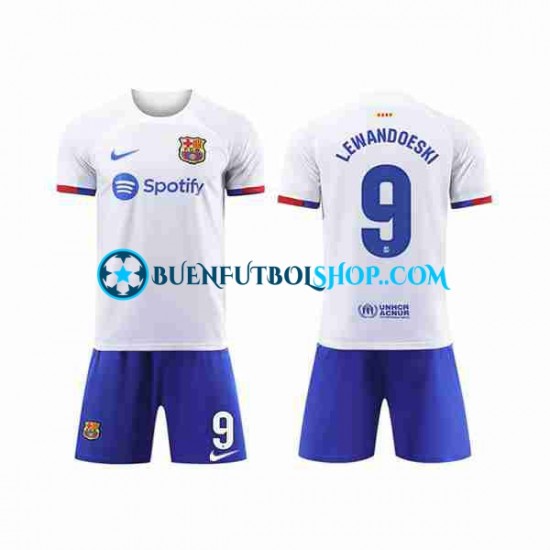 Camiseta de Fútbol FC Barcelona LEWANDOWSKI 9 2023-2024 Segunda Equipación Manga Corta Niño