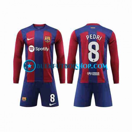 Camiseta de Fútbol FC Barcelona Pedri 8 2023-2024 Primera Equipación Manga Larga Niño