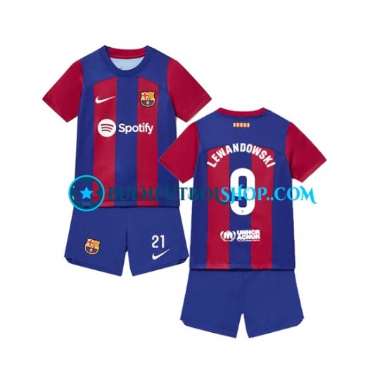 Camiseta de Fútbol FC Barcelona Robert Lewandowski 9 2023-2024 Primera Equipación Manga Corta Niño