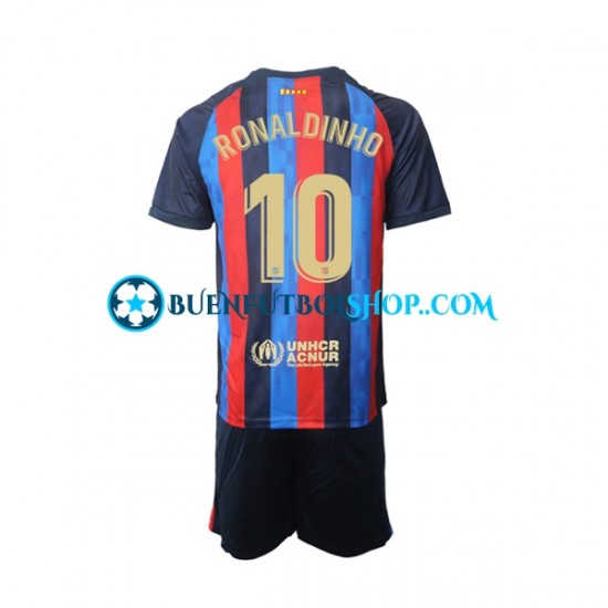 Camiseta de Fútbol FC Barcelona Ronaldinho 10 2022-2023 Primera Equipación Manga Corta Niño