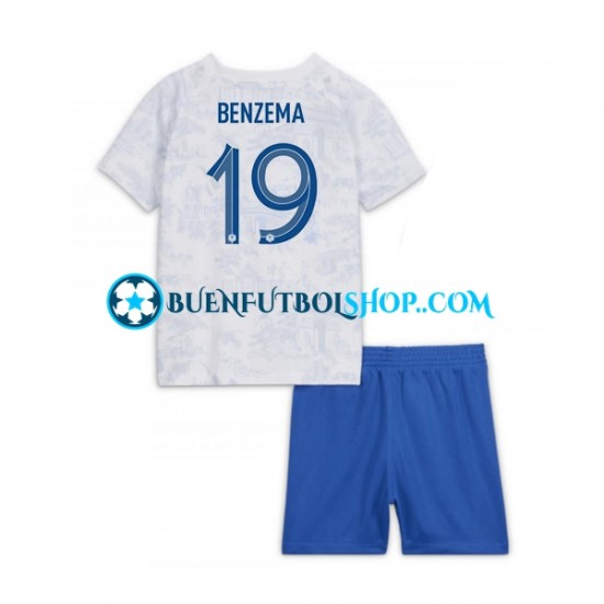 Camiseta de Fútbol Francia Benzema 19 World Cup 2022 Segunda Equipación Manga Corta Niño