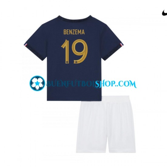 Camiseta de Fútbol Francia Benzema 19 World Cup 2022 Primera Equipación Manga Corta Niño