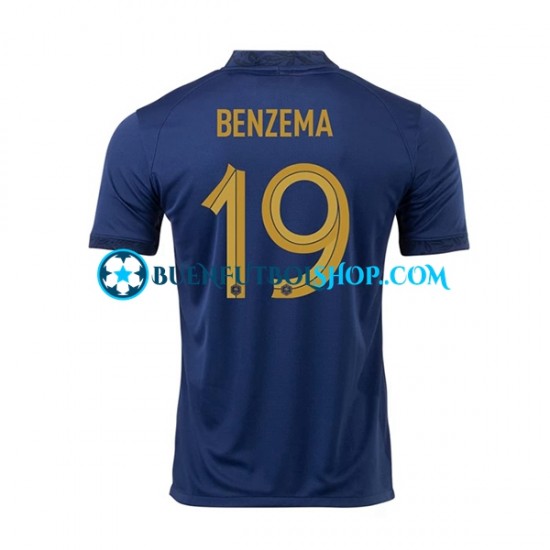 Camiseta de Fútbol Francia Benzema 19 World Cup 2022 Primera Equipación Manga Corta Hombre