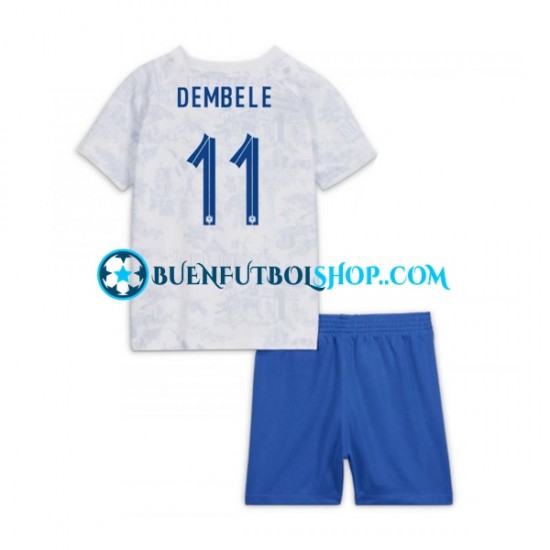 Camiseta de Fútbol Francia Dembele 11 World Cup 2022 Segunda Equipación Manga Corta Niño