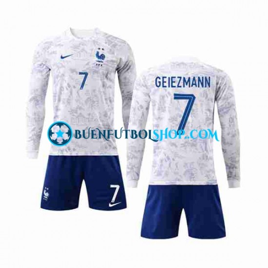 Camiseta de Fútbol Francia Griezmann 7 World Cup 2022 Segunda Equipación Manga Larga Niño