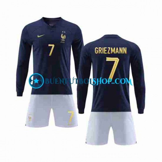 Camiseta de Fútbol Francia Griezmann 7 World Cup 2022 Primera Equipación Manga Larga Niño