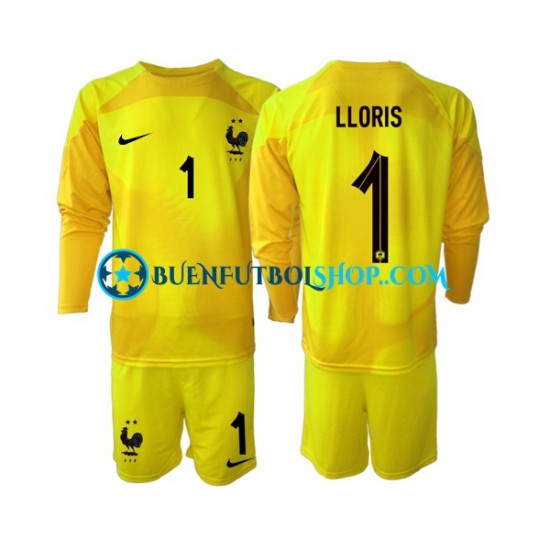 Camiseta de Fútbol Francia Portero Hugo Lloris 1 World Cup 2022 Tercera Equipación Manga Larga Niño