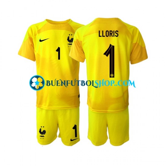 Camiseta de Fútbol Francia Portero Hugo Lloris 1 World Cup 2022 Tercera Equipación Manga Corta Niño